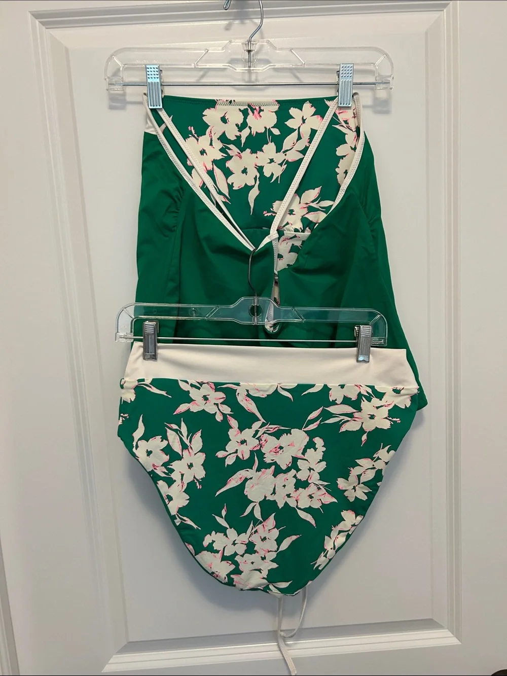 Green Floral Reversible Tankini Swimsuit Top and High Waist Bottom